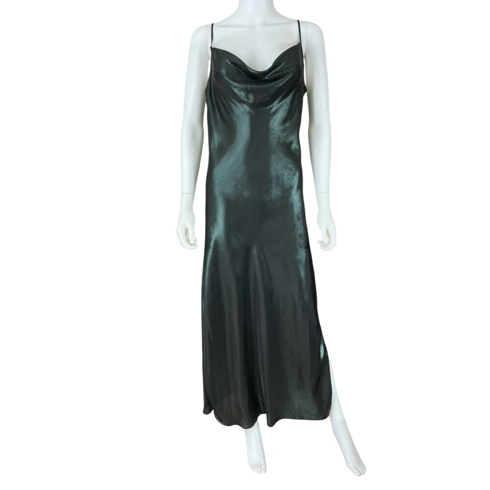 AllSaints Hadley Metallic Cowl Neck Slip Dress sz 10 Iridescent Satin Old Money - Picture 3 of 13